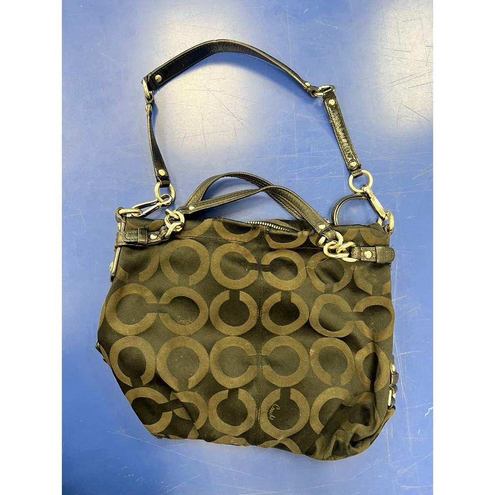Coach Madison Op Art Maggie Black Grey Jacquard Hobo Bag 14311